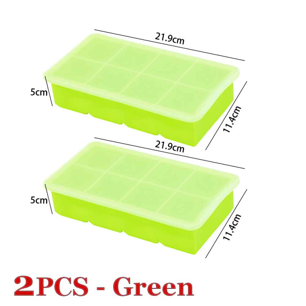 8 Grid Large Ice Cube Trays Silicone Easy-Release Flexible Ice Cube Molds with Lids Big Square Ice Tray for Whiskey and Cocktail