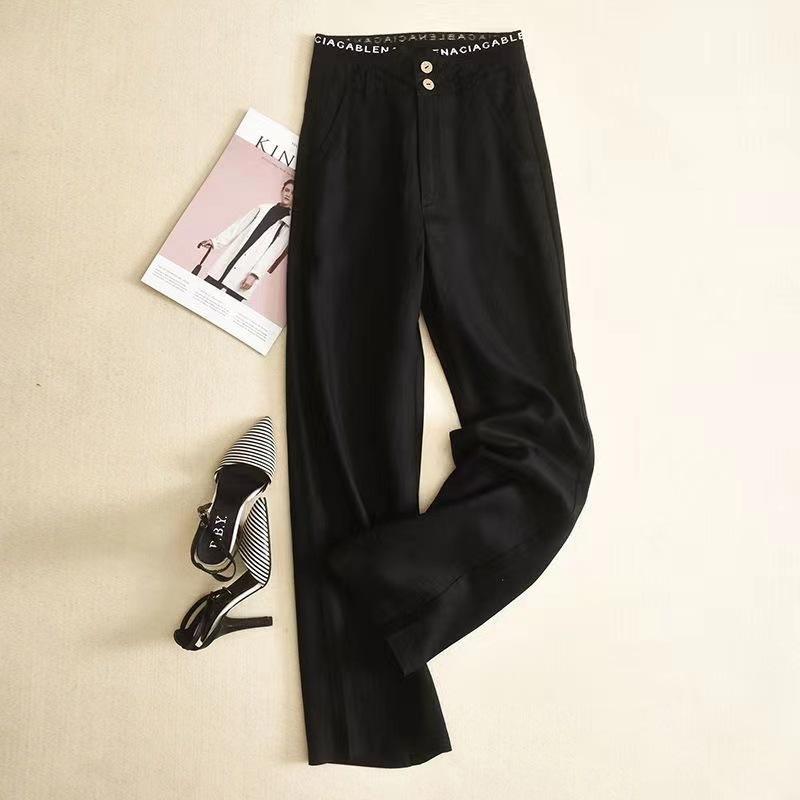 High-waisted Letter Elastic Waist Baggy Slimming Pants