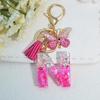 Gradient Pink Jewelry Letter Keyring Resin Letter Keychain with Fringe Butterfly DIY Bag Decoration Pendant Party Gift