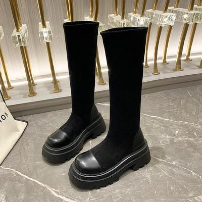 Modă Modă Cizme până la genunchi din piele întoarsă pentru femei Toamnă Iarnă Pantofi cu platformă pentru femei cu talpă moale Designer Cizme de cavaler pentru femei