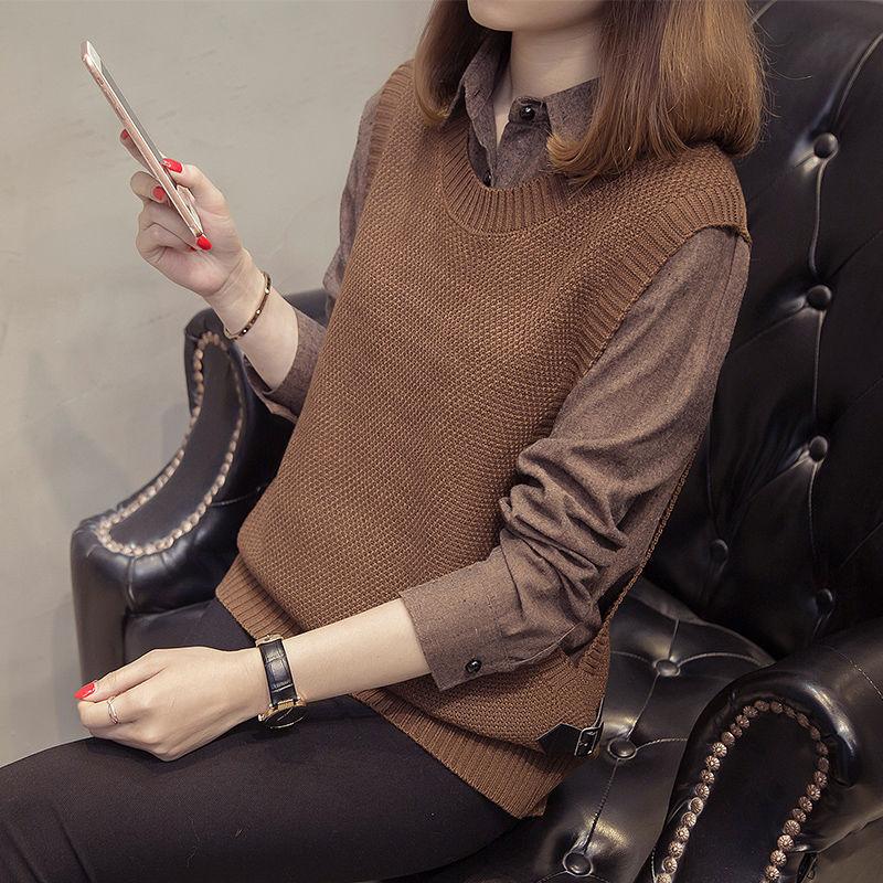 Neuer leichter Luxus Fake Zweiteiler Polokragen Top Damenmode Ausländischer Stil Altersreduzierender Lässiger Strickpullover