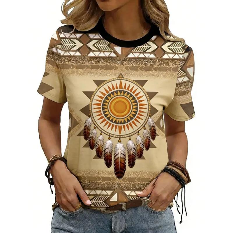 Fashion Women's Crew Neck T-Shirt Crew Neck Short Sleeve 3D Color Printing