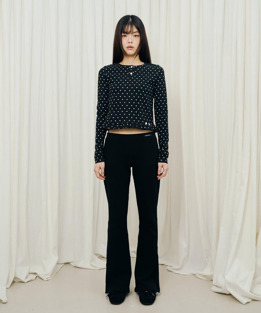 Mihebeu Polka Dot Frill Long Sleeve Black