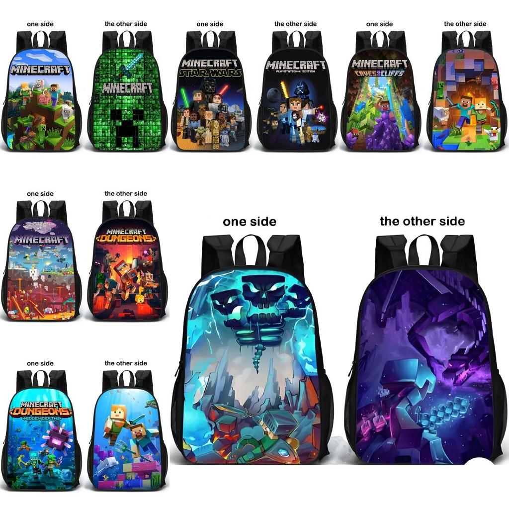 Minecraft Pattern Double Sided Schoolbag Backpack Breathable Bag Fashion Gift