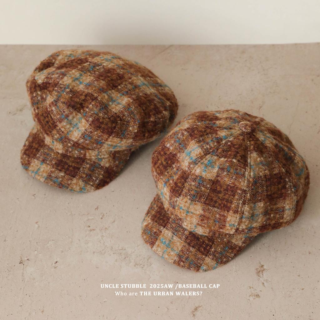 Plaid Hat Retro Coffee Colored Beret Autumn And Winter Plaid Octagonal Hat Equestrian Hat Multiple Newsboy Hats