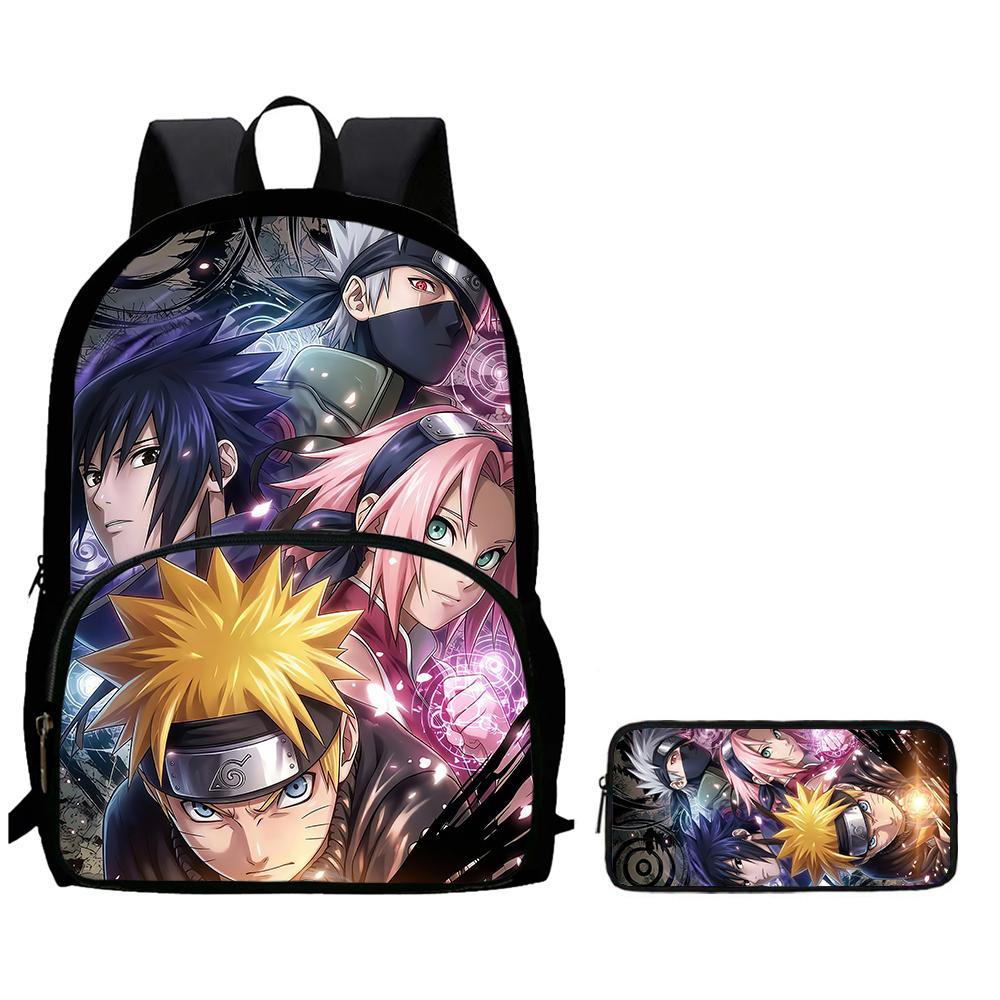 2Pcs Set NARUTO Anime Backpack With Front Pocket & Pencil Bag, School & Daily Use, Lightweight & Durable For Boys Girls Age 5-11