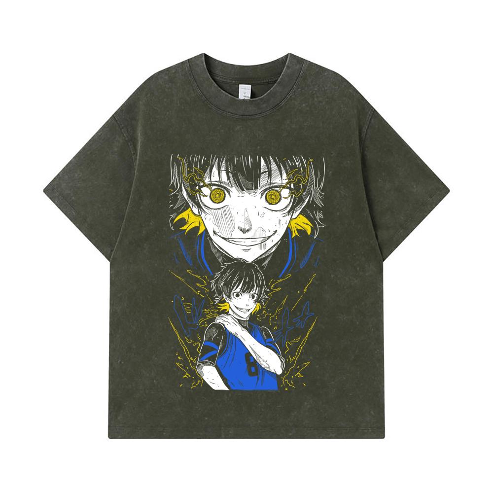 275 GSM Washed T-shirts 100% Cotton Blue Lock V2 Bachira Print Unisex Heavy Cotton T Shirt S
