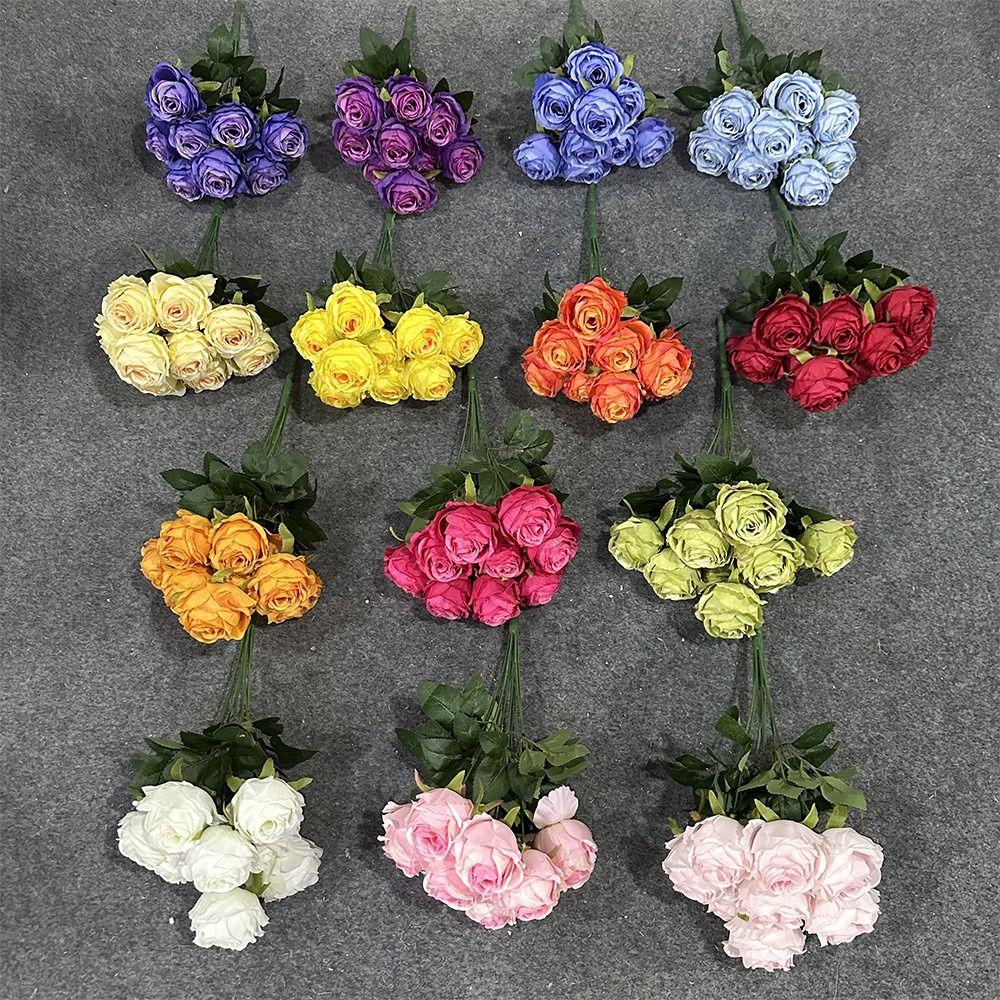 9 Heads Rose Artificial Flower Multicolor Flower Bouquet Lifelike Flowers  Party Supplies
