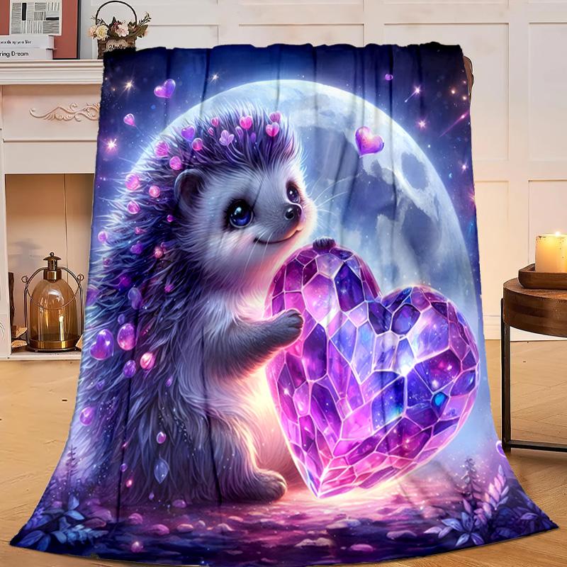1PC Sleepy Hedgehog Dreams Flannel Blanket Gift, Suitable for Both Men And Women, Soft Ideal for Beds And Sofa, Birthday Or Christmas Gift