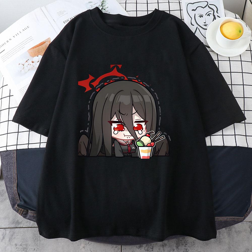 Blue Archive Hasumi Shirt Sad Girl Tshirt 100 Cotton Tshirt Short Sleeve Unisex Tees Youthful Vitality Classic Type Tshirts