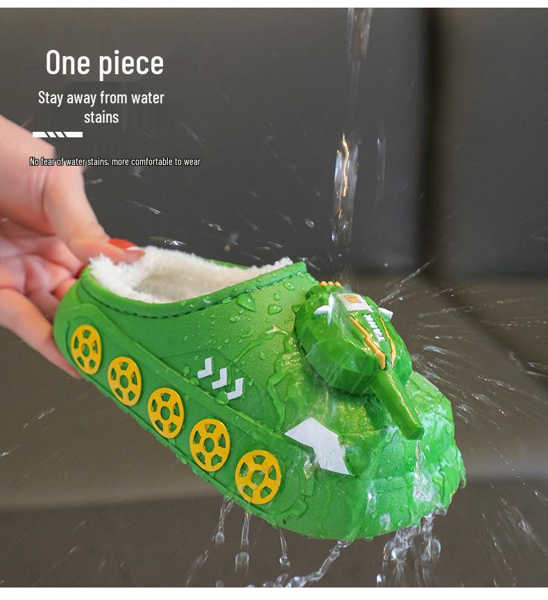 Children's Cute Cartoon Tank Rocket Velvet Warm Winter Slippers