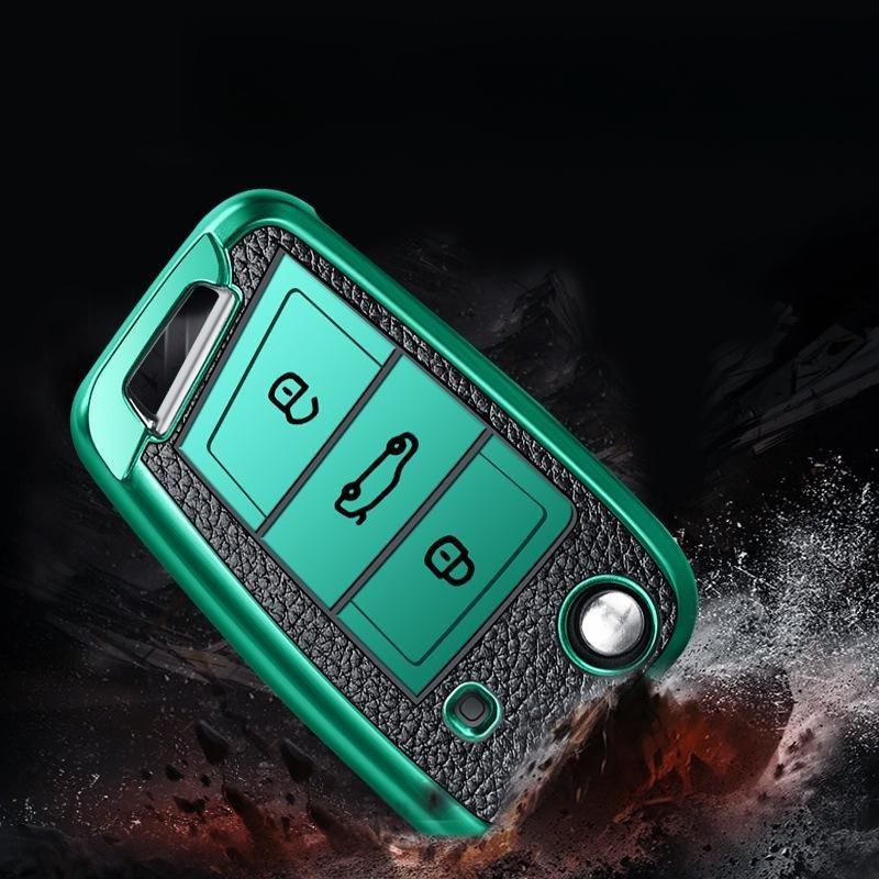 Fashion Leather TPU Car Key Case For VW for Volkswagen MK7 GTI 7 Golf 7 Golf R Skoda Octavia A7 SEAT Folding Remote Fob Cover Keychain