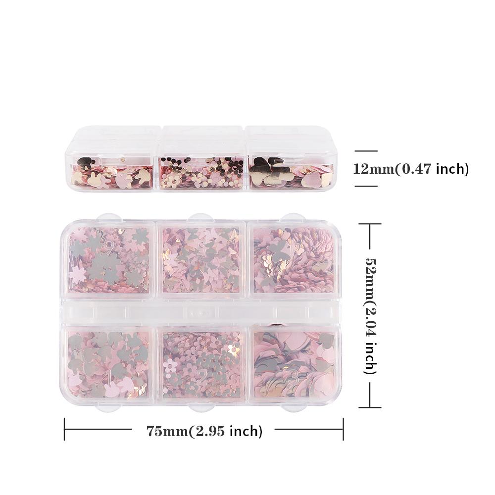 6 Gitter gemischte Formen Nail Art Pailletten dekorative rosa Blume Schmetterling Liebe Flocken Sommer Maniküre Design Zubehör