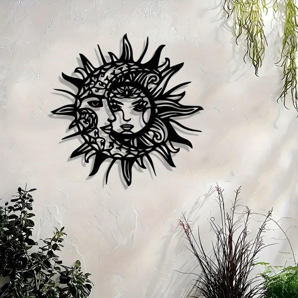 2D Flat Romantic Sun & Moon Metal Wall Art, Indoor Outdoor Decor, Valentine Gift for Couples