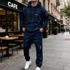 Men's Casual Letter Print Hooded Sweatshirt and Sweatpants Set, Lined 2 Piece Outfit