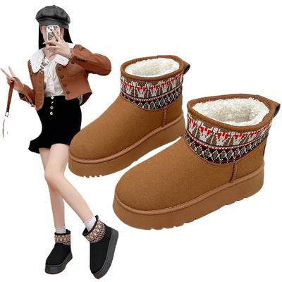 Women's Thick-soled Snow Boots SyfIyno 2024 New Winter Low-tube Casual Velvet Fashion Style Snow Boots Warmth Cotton Shoes