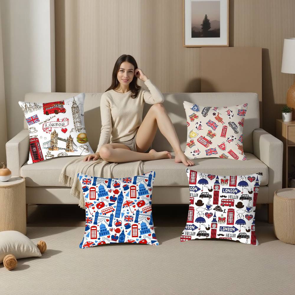 LOVE England Printed Pillow Case Sofa Living Room Bedroom Double-sided Printing Square Cushion Nap Time Pillow Case