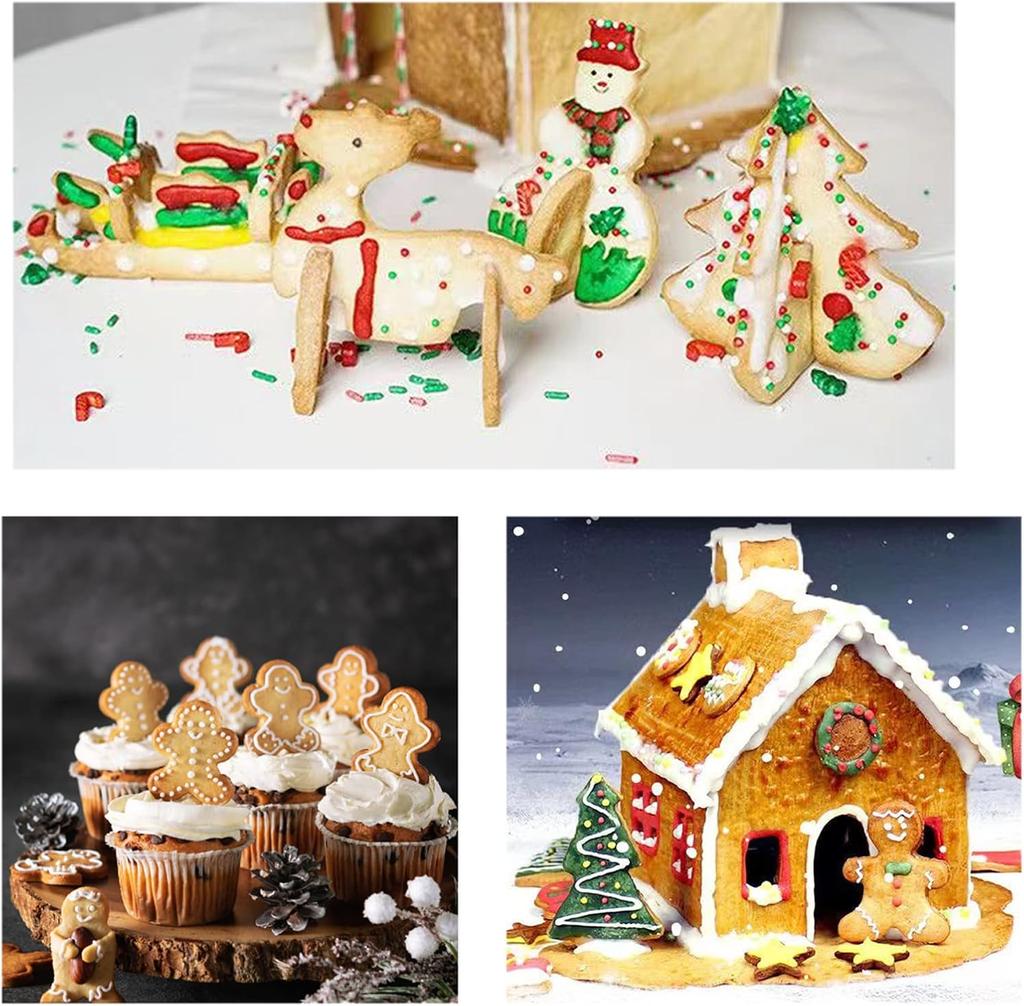 Christmas Cookie Cutter 3D Christmas Biscuit Cutters Set-Gingerbread Man,Christmas Tree House Snowman Holiday Cookie Mold For DIY Cake Baking
