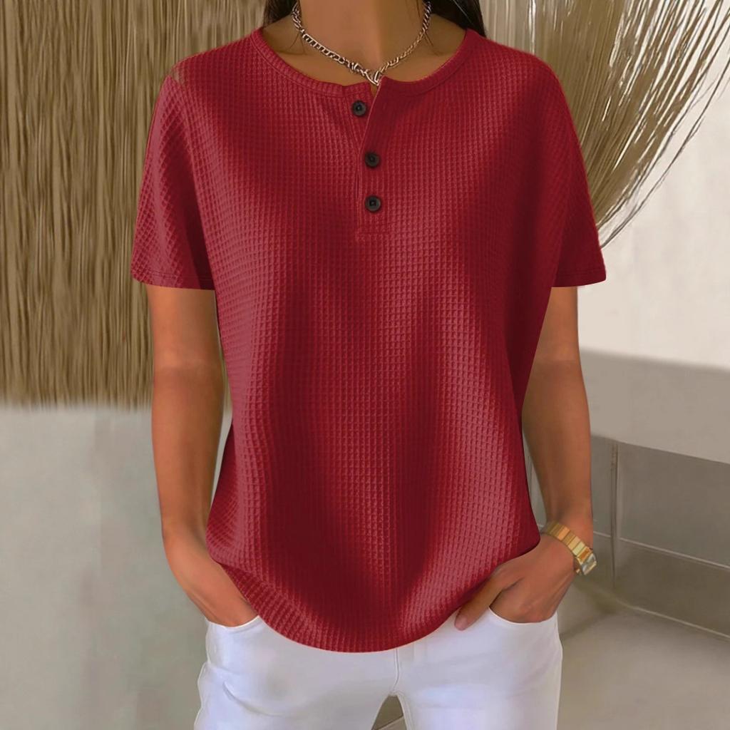Modisches Waffel-Rundhals-Sommer-Neuheit 2026 einfarbiger Pullover Kurzarm-Oberteil