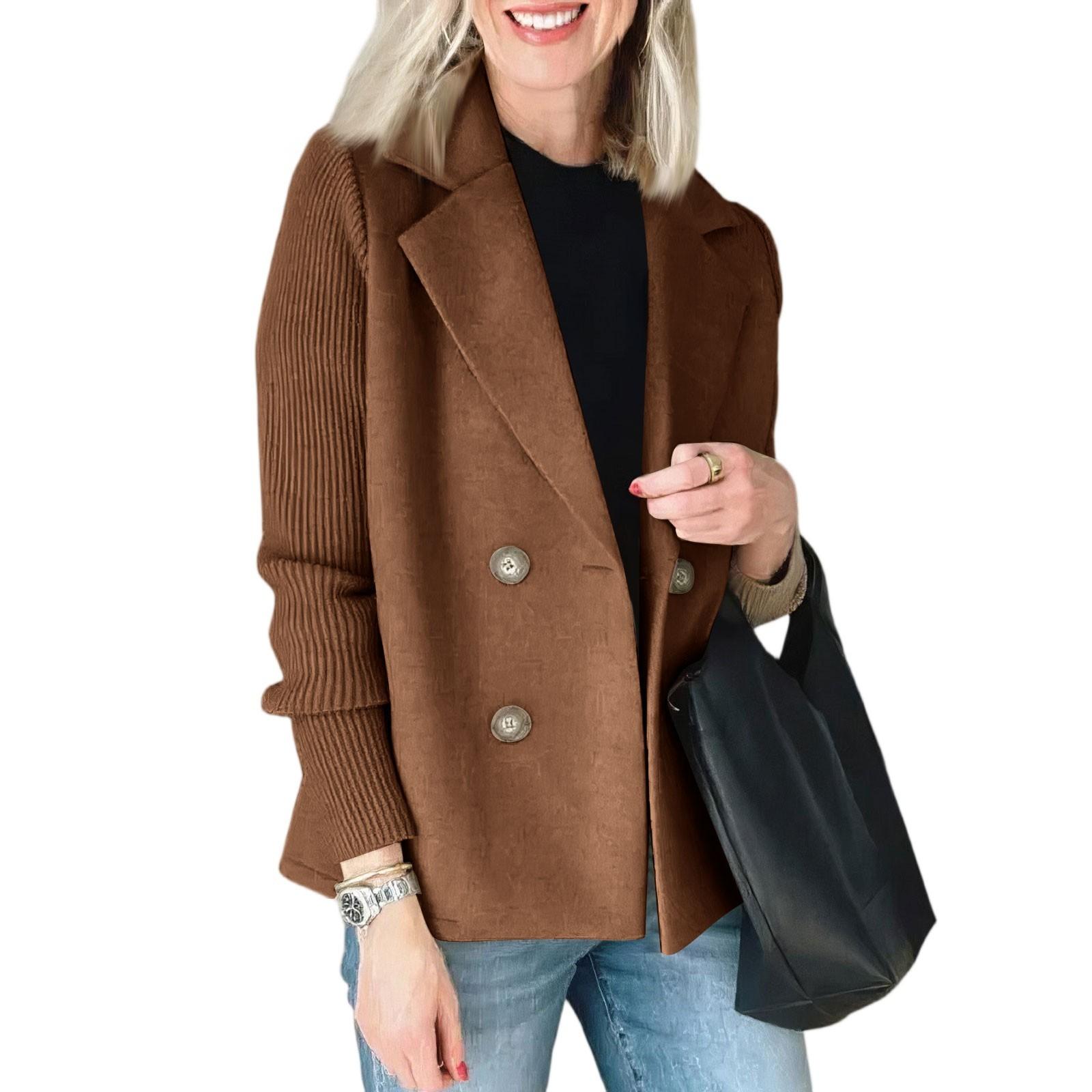 

Женская модная повседневная куртка с длинными рукавами и вставками однотонного цвета S кофейный