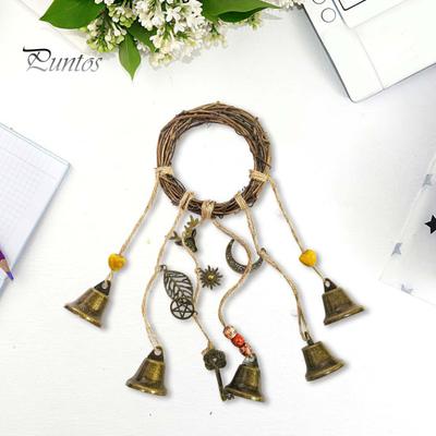Door Knob Witch Bell Home Protection Handmade Hanging Brass Bell Rattan Wreath Witchcraft Door Hanger Wicca Wind Chime Decoration