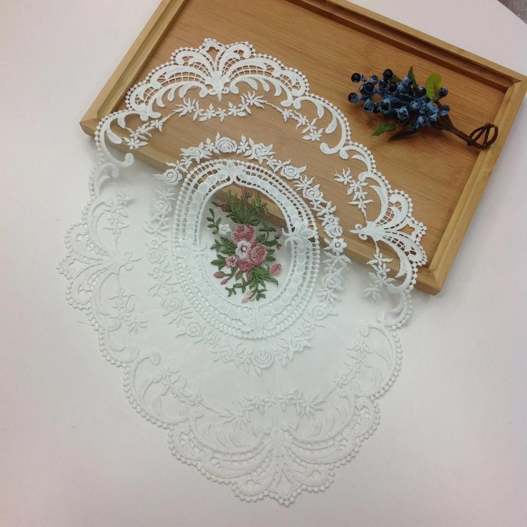 Latest Oval Lace Embroidery Table Place Mat Ins Christmas Pads Cloth Placemat Mug Coffee Tea Cup Coaster Doily Kitchen Table Decoration