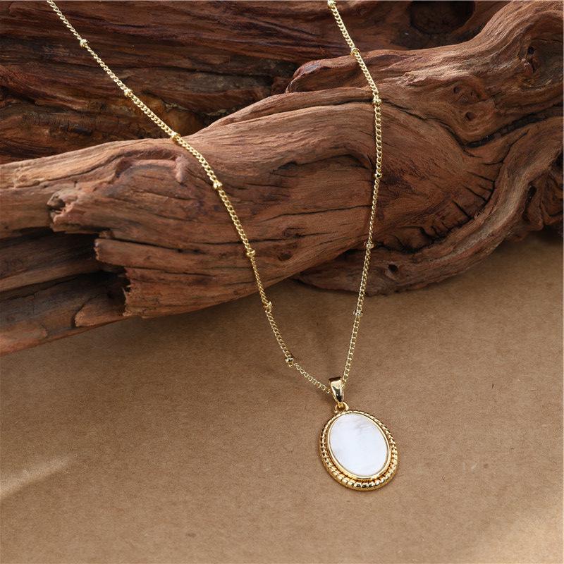 Arvaleff Korean Style Fritillary Pendant Necklace with Oval Shell On Copper Chain