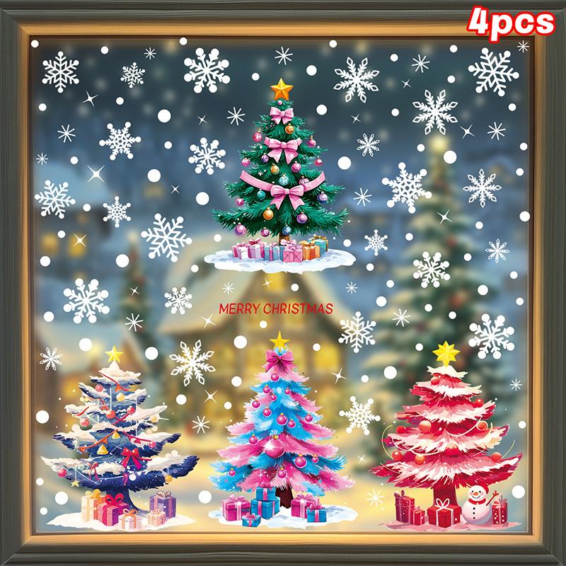 Kreativa juldekaler, Färgglada julgranar, Fönsterdekaler, Snögubbar, Snöflingor, Statisk elektricitetsdekaler