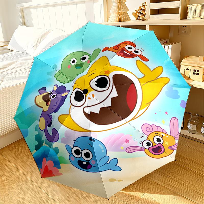Cartoon Shark Dance Party Umbrella 8-Frame for Travel, camping, Casual Lightweight Portable Umbrella, Essential for every family Holidays Gift