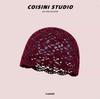 Fashion Handwoven Hollow Baotou Hat Women'S Crochet Ethnic Style Tassel Ear Protector Strap Sleeve Knitted Hat