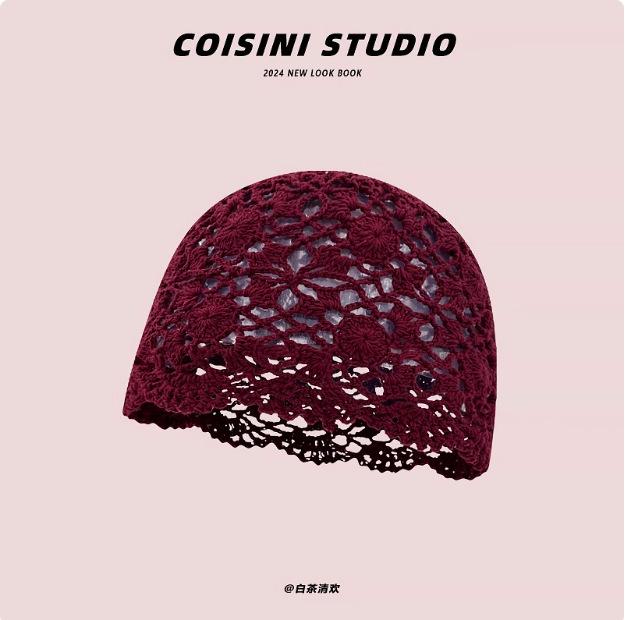 Fashion Handwoven Hollow Baotou Hat Women'S Crochet Ethnic Style Tassel Ear Protector Strap Sleeve Knitted Hat