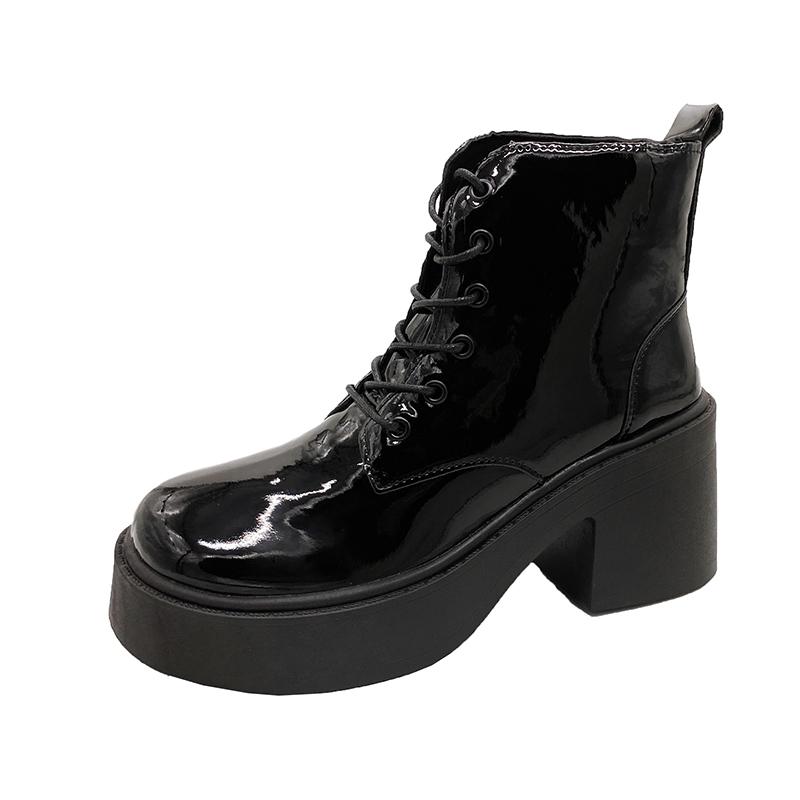 Winter New Thick Heel Single Boots Women's Round Head Front Strap Thick Sole Anti-slip Wear-resistant Short Boots
