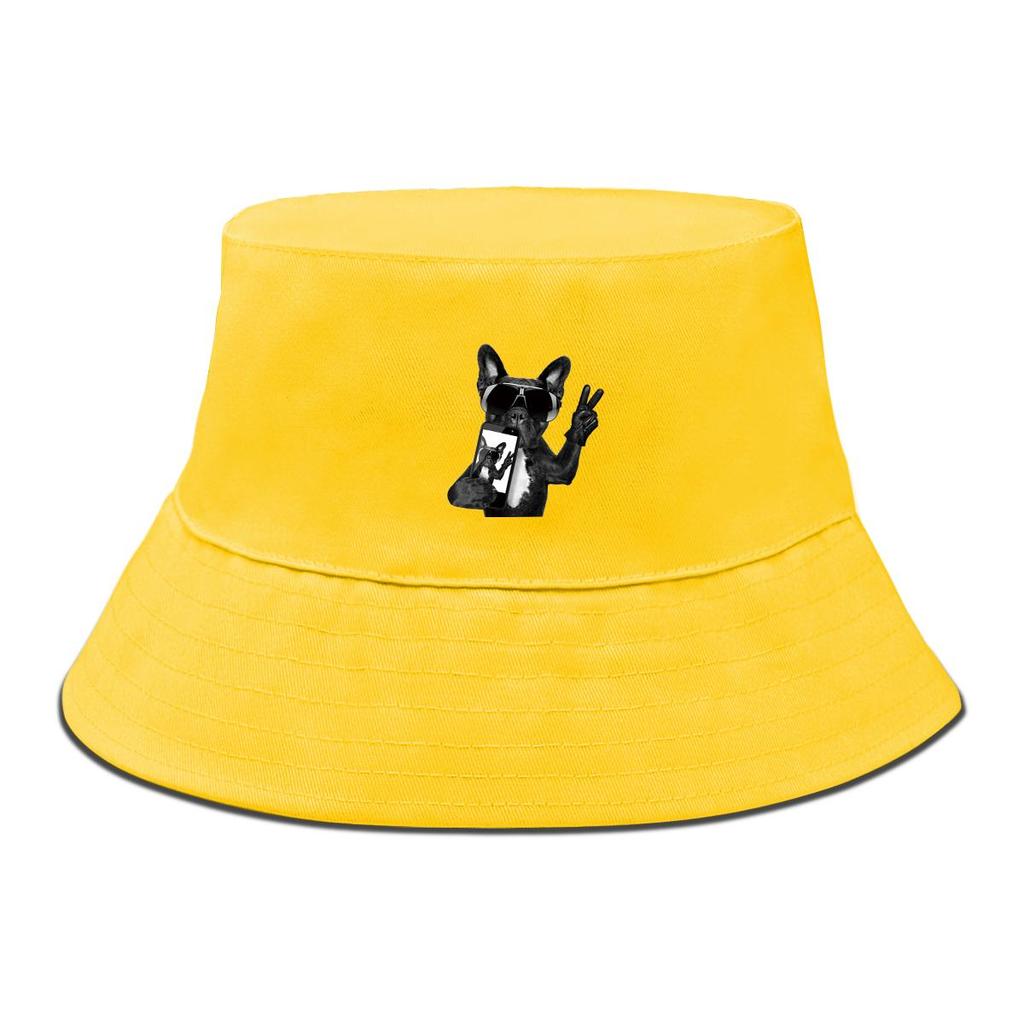 Black Dog Sunglasses Print Bucket Hat , Cool Animal Phone Women's Hat Fit Unisex Wide Brim Beach Cap