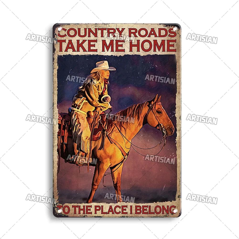 Artisian Ride Horse Metal Poster Cowgirl Cowboy Tin Plate Horse Racing Decorative Sign Wall Decor Garage Bar Pub Club Hotel Cafe