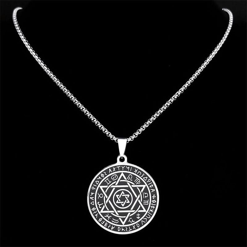 Norse Runes And Hebrew Zodiac Constellation Pendant With Stainless Steel Star Of David Necklace