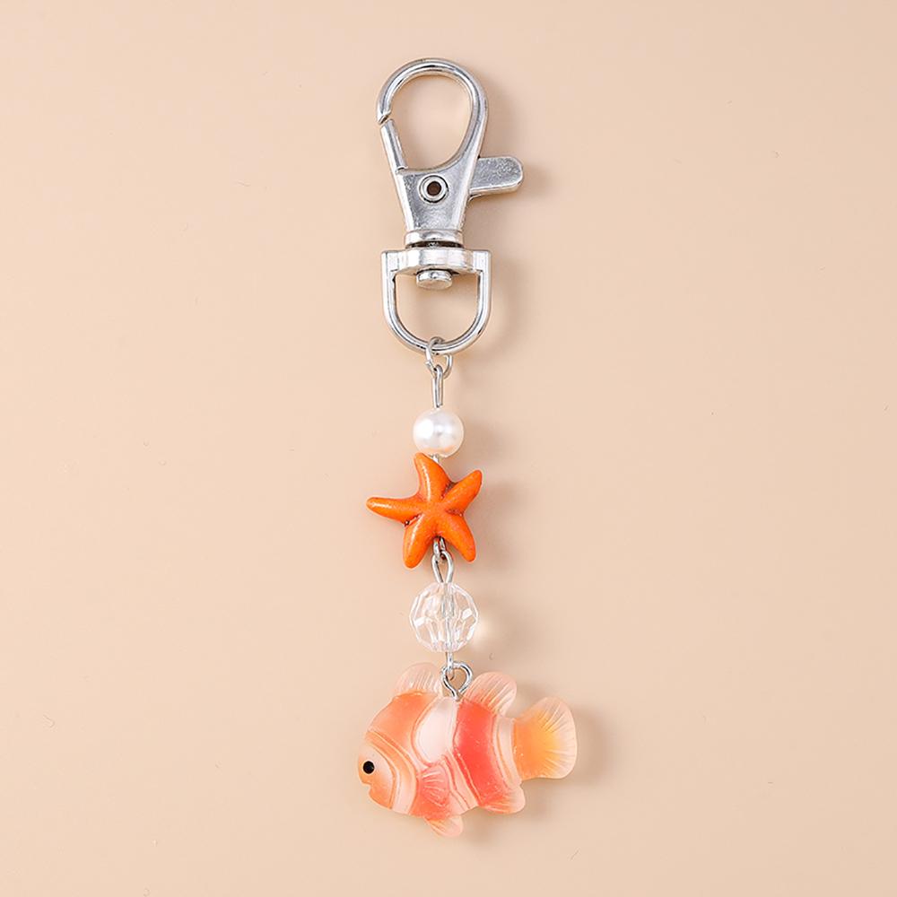 Cute Resin Starfish Gold Fish Keychain Women Girls Key Ring Pendants Handbag Decor DIY Kid's Jewelry Gifts