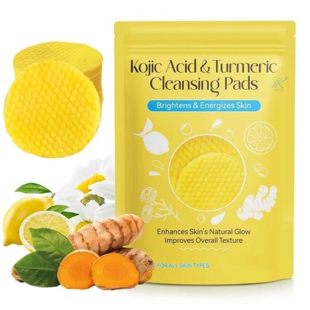 HBKOH Turmeric Cleansing Pads for Dark Spots & Skin Brightening - Vitamin C, Vitamin B5, Chamomile - Foaming Exfoliating Pads for Face - Removes Di