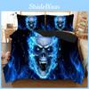 Luxurious 3d Blue Fire Skull Duvet Cover Pillow Cases Quilt Cover Bedding Set Stylish Design