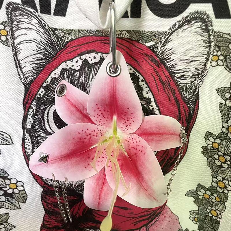 Creative Orchid Lily Simulation Flower Keychain  Backpack Decoration Accessories