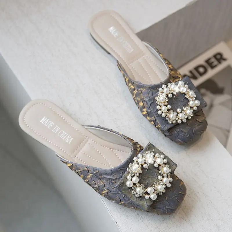 Fashion Woman Slippers Square Toe Flat Shoes for Women Wholesale 2025 Trend Sandals Chic and Elegant Casual Pvc On Sale New Style Slides