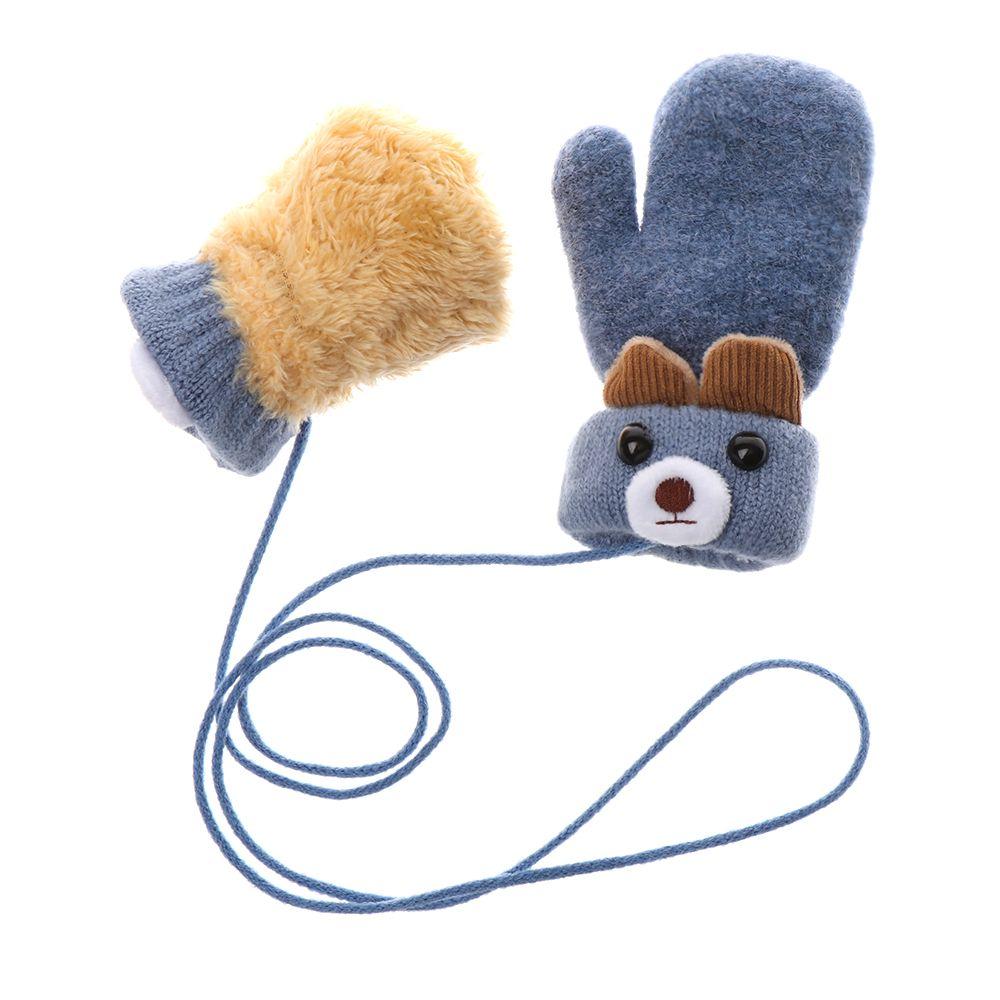 Girls Keep Finger Warm Cartoon Bear Baby Newborn Thick Plus Velvet Kids Gloves Knitting Mittens