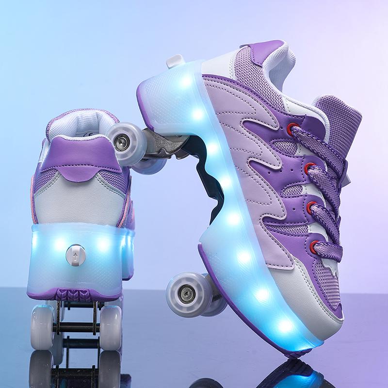 Kids Roller Roller Shoes 4-wheel Deformation Shoes Roller Skates Adult Rechargeable LuminousSkating Shoes