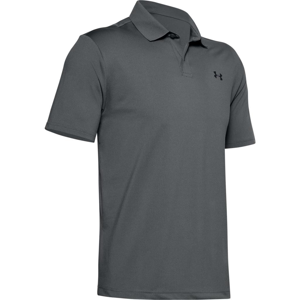 Under Armour Solid Color Straight Cut Nylon Polo Shirt Men tops Gray 1351129-012