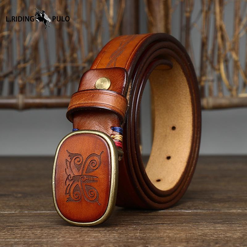 

Ретро Универсальный Ремень с Лазерной Гравировкой, Трендовая Гладкая Пряжка, Мужская Пряжка, Натуральная Кожа, Повседневный Ремень 130cm