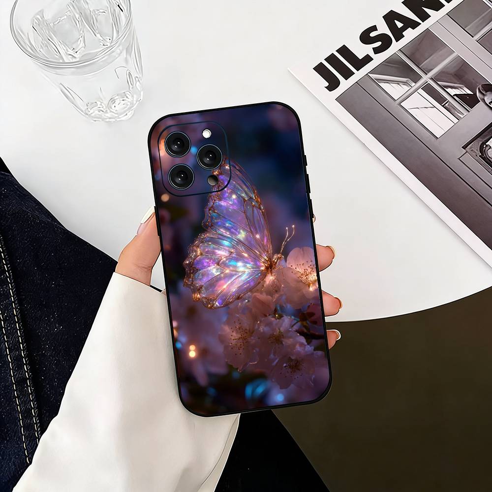 G-Світиться в темряві B-метелик Чохол для телефону Для iPhone 17, 16,15,14,13,12,11 Plus,Pro Max, Інших М'який Чорний Чохол