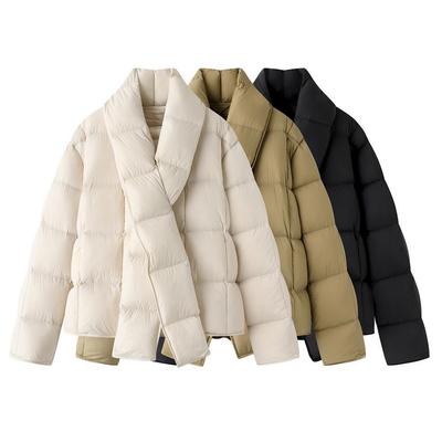 Winter 2025 Women's White Duck Down Jacket with Detachable Scarf