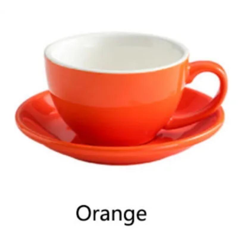 European Style 300ML Solid Color Coffee Cup and Saucer Gift Ceramic Cappuccino Latte Cup Cup and Saucer Set Multi-color Optional