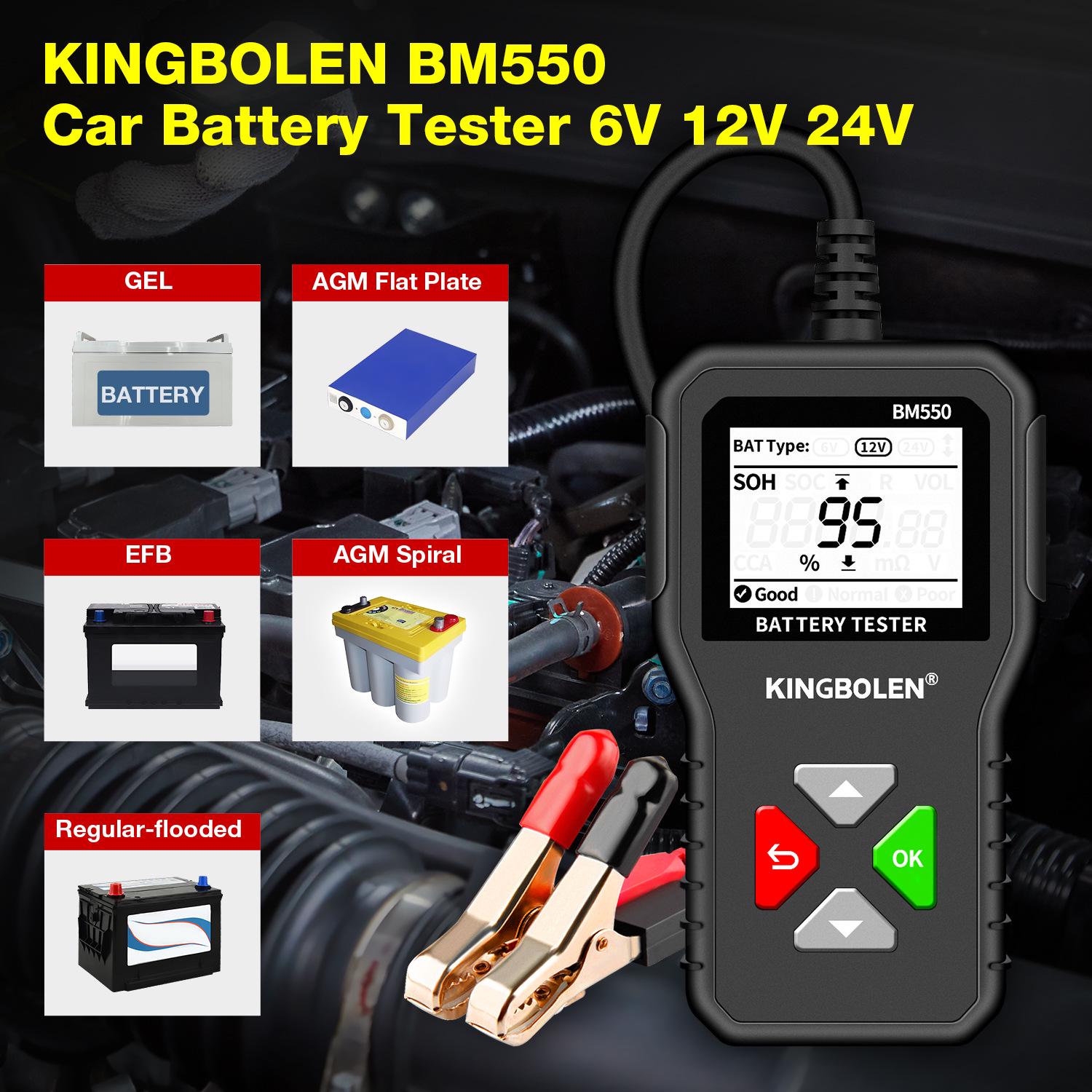 

BM550 Multifunctional Battery Tester for 6V/12V/24V Vehicles with Intelligent Digital Display