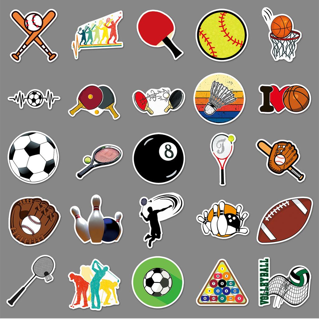50 Stück Graffiti-Aufkleber mit gemischten Bällen, Sport, Fußball, Volleyball, Dekoration für Gepäck und Handyhüllen, wasserfest