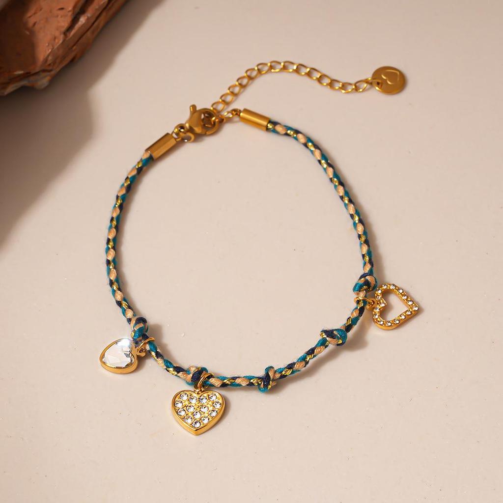 Ensemble Exquis Bracelet & Collier Tissé Rétro Cœur, Étoile et Tournesol